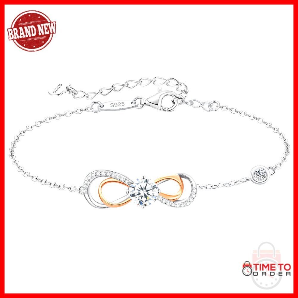 Sterling Silver Moissanite Infinity Heart Bracelet Adjustable Fine Jewelry Gift